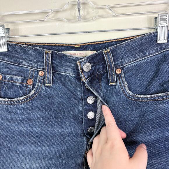 Levi's Premium Denim Dark Wash Button Fly High Waist Ribcage Shorts in Noe Five - Picture 4 of 11